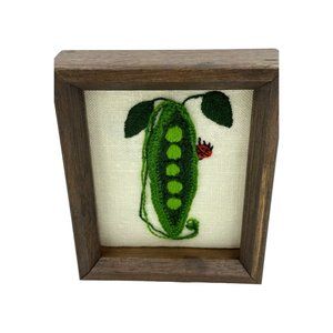 Vintage Framed Handmade Pea Pod Needlepoint Knotted Thread Kitchen Decor